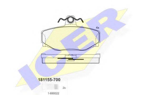 Комплект тормозных колодок, дисковый тормоз ICER 181155-700