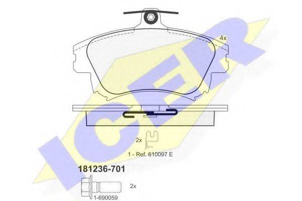 Комплект тормозных колодок, дисковый тормоз ICER 181236-701