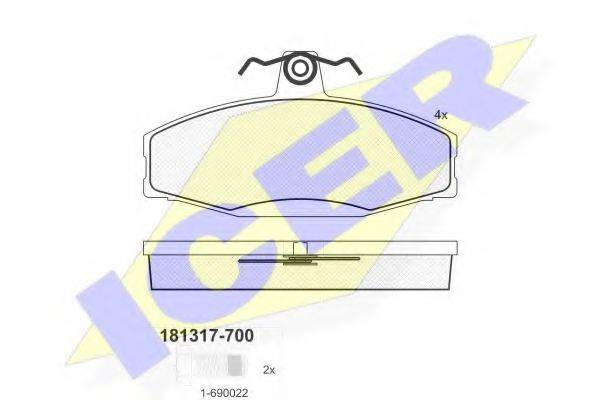 Комплект тормозных колодок, дисковый тормоз ICER 181317-700