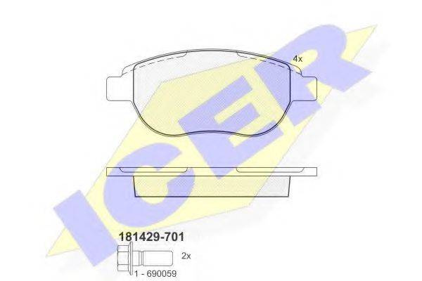 Комплект тормозных колодок, дисковый тормоз ICER 181429-701