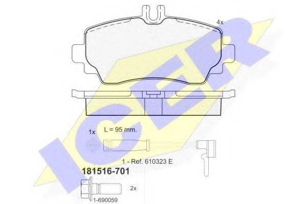 Комплект тормозных колодок, дисковый тормоз ICER 181516-701