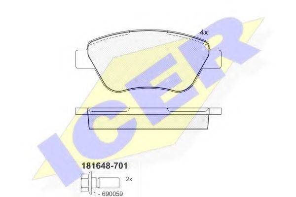 Комплект тормозных колодок, дисковый тормоз ICER 181648-701