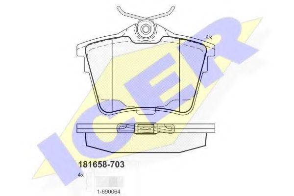 Комплект тормозных колодок, дисковый тормоз ICER 181658-703
