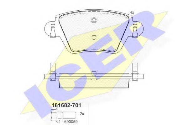 Комплект тормозных колодок, дисковый тормоз ICER 181682-701