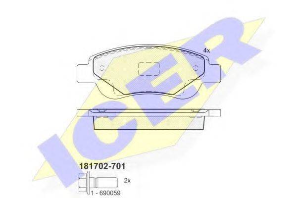 Комплект тормозных колодок, дисковый тормоз ICER 181702-701