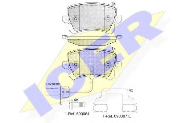 Комплект тормозных колодок, дисковый тормоз ICER 181857-203