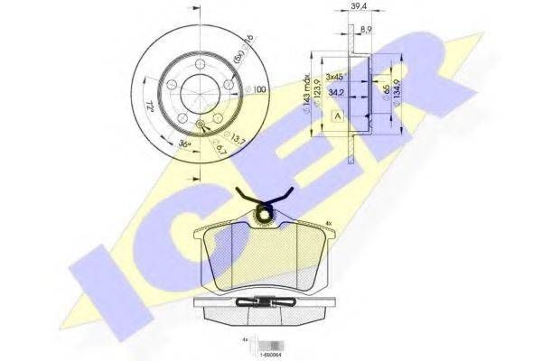 Комплект тормозов, дисковый тормозной механизм ICER 30697-5601