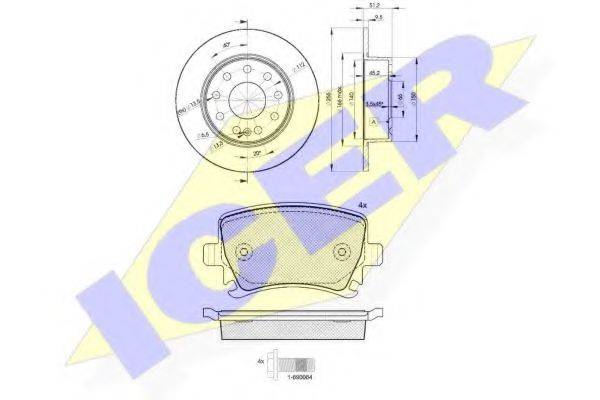 Комплект тормозов, дисковый тормозной механизм ICER 31600-5616