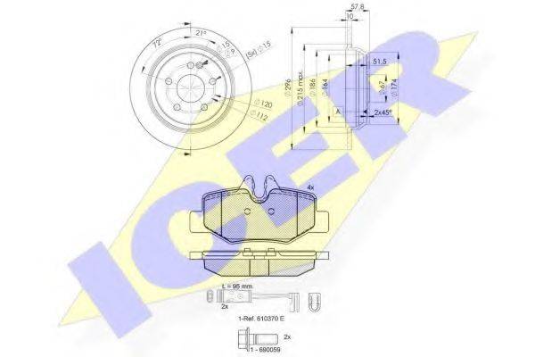 Комплект гальм, дисковий гальмівний механізм ICER 31676-0416