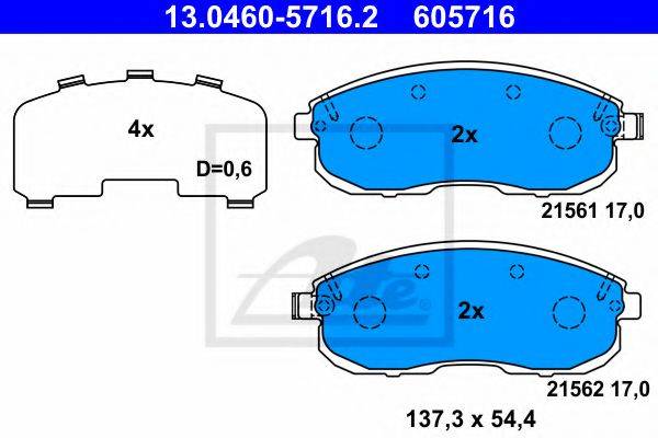 Комплект тормозных колодок, дисковый тормоз ATE 13.0460-5716.2