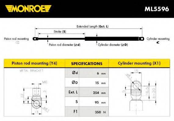 MONROE ML5596 Газова пружина, капот