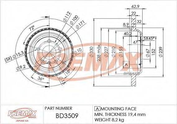 Тормозной диск FREMAX BD-3509