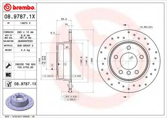 BREMBO 0897871X гальмівний диск