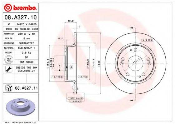 Тормозной диск BREMBO 08.A327.11
