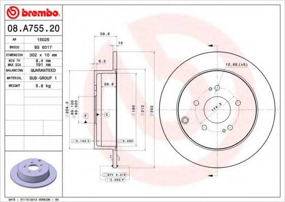 Тормозной диск BREMBO 08.A755.20