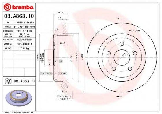 Тормозной диск BREMBO 08.A863.11