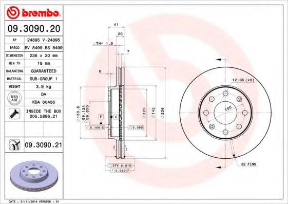 Тормозной диск BREMBO 09.3090.20