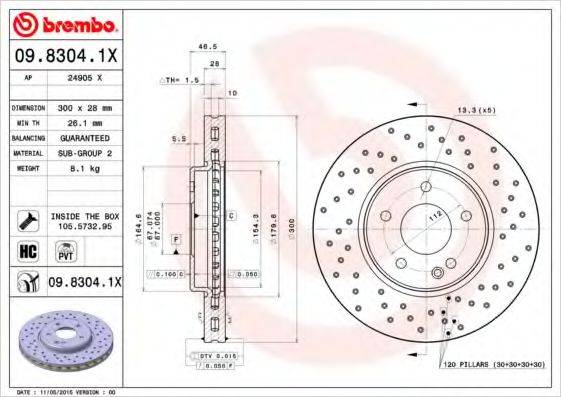 Тормозной диск BREMBO 09.8304.1X