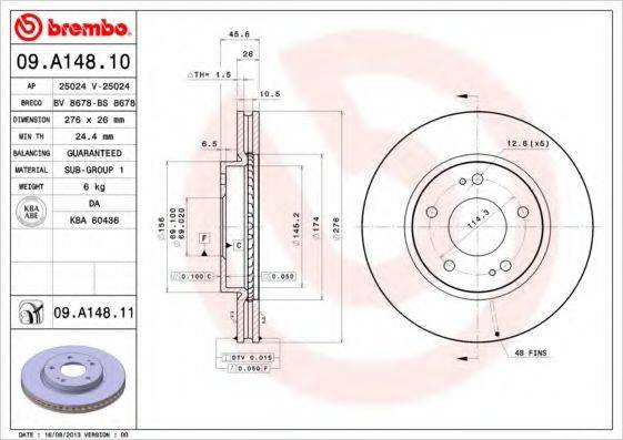 Тормозной диск BREMBO 09.A148.11