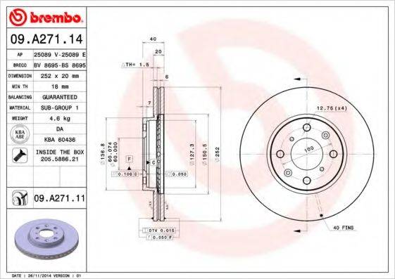 Тормозной диск BREMBO 09.A271.14