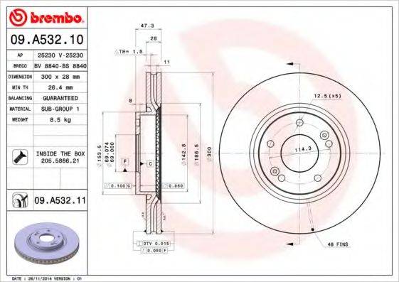 гальмівний диск BREMBO 09.A532.10