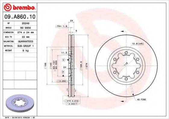 Тормозной диск BREMBO 09.A860.10