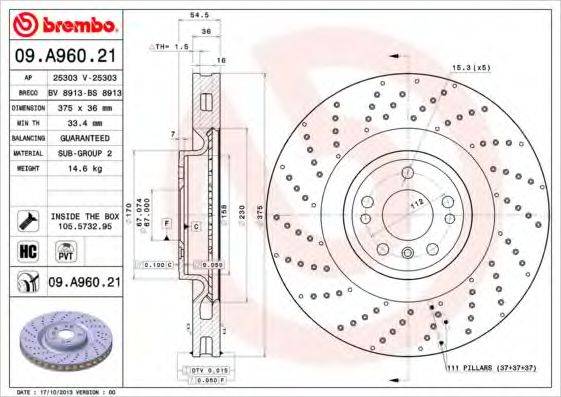 Тормозной диск BREMBO 09.A960.21