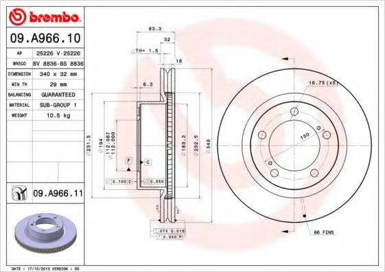 Тормозной диск BREMBO 09.A966.11