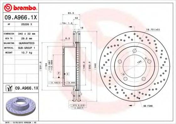 Тормозной диск BREMBO 09.A966.1X