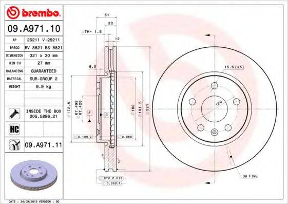 Тормозной диск BREMBO 09.A971.11