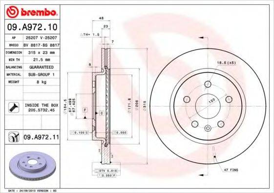 Тормозной диск BREMBO 09.A972.11