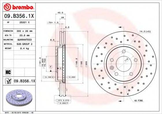 Тормозной диск BREMBO 09.B356.1X