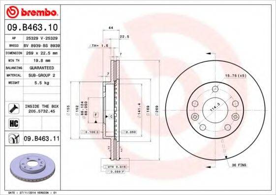 гальмівний диск BREMBO 09.B463.10