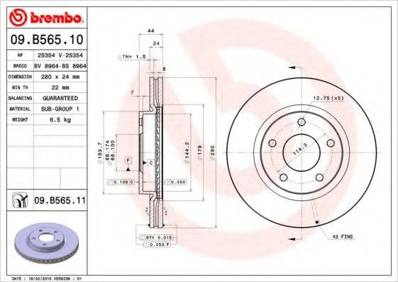 Тормозной диск BREMBO 09.B565.10