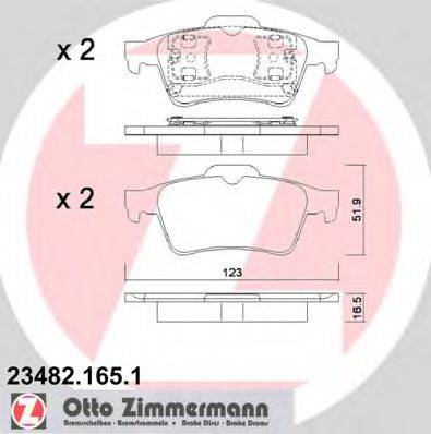 Комплект тормозных колодок, дисковый тормоз ZIMMERMANN 23482.165.1