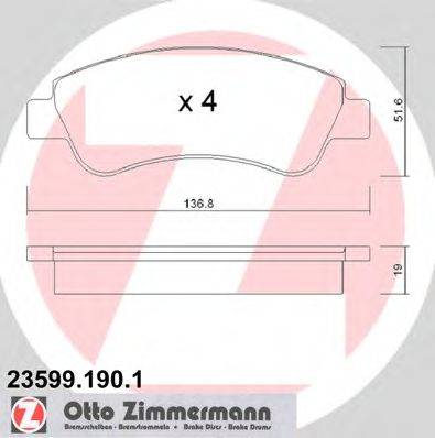 Комплект гальмівних колодок, дискове гальмо ZIMMERMANN 23599.190.1