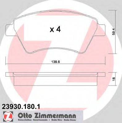 Комплект гальмівних колодок, дискове гальмо ZIMMERMANN 23930.180.1