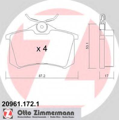 Комплект гальмівних колодок, дискове гальмо ZIMMERMANN 20961.172.1