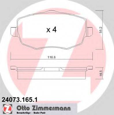 Комплект тормозных колодок, дисковый тормоз ZIMMERMANN 24073.165.1