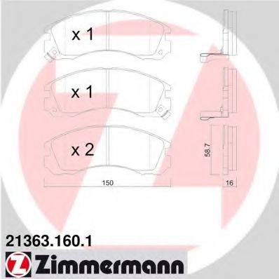 Комплект гальмівних колодок, дискове гальмо ZIMMERMANN 21363.160.1