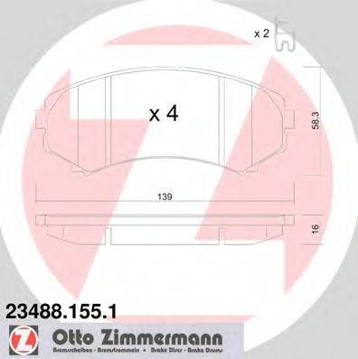 Комплект тормозных колодок, дисковый тормоз ZIMMERMANN 23488.155.1