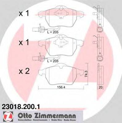 Комплект гальмівних колодок, дискове гальмо ZIMMERMANN 23018.200.1