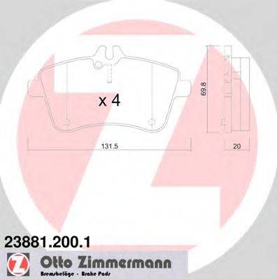 Комплект тормозных колодок, дисковый тормоз ZIMMERMANN 23881.200.1