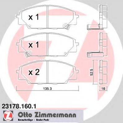Комплект гальмівних колодок, дискове гальмо ZIMMERMANN 23178.160.1
